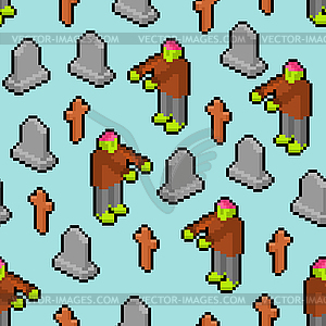 Zombie pixel art pattern seamless. 8 bit Dead man i - vector image