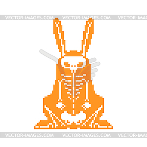 Skeleton Rabbit pixel art. 8 bit Skull hare. - vector clip art