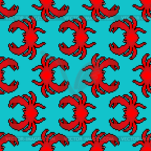 Пиксельный рисунок краба бесшовный. Морской рак 8bit - иллюстрация в векторном формате