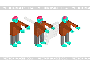 Zombie pixel art. 8 bit Dead man monster. - vector image