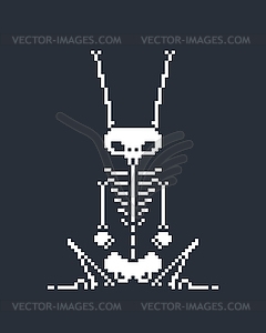 Skeleton Rabbit pixel art. 8 bit Skull hare. - vector clipart