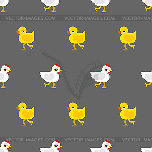 Курица и утка узор бесшовный. ферма птица - графика в векторе