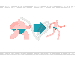 Running for weight loss. Fat person turns into - vector clip art