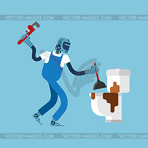 Robot plumber . Cyborg Plumber of future. ill - vector image