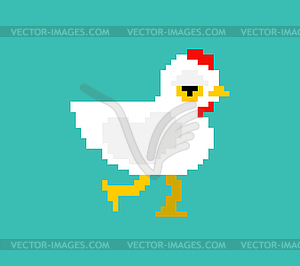 Chicken pixel art. 8 bit hen. pixelated farm bird - vector clip art