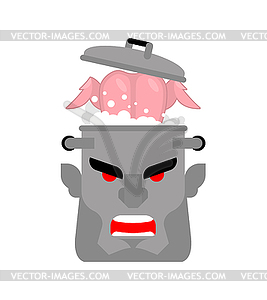 Anger head Boiling pot . Rage face pot is boiling. - vector clipart