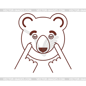 Bear smile. Beast counterfeit joy. Bear Stretch - vector image