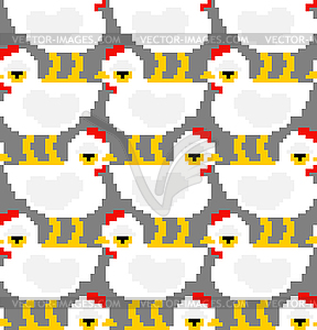 Chicken pixel art pattern seamless. 8 bit hen - vector clipart