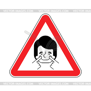 Attention Fake smile. Caution counterfeit joy. - vector image