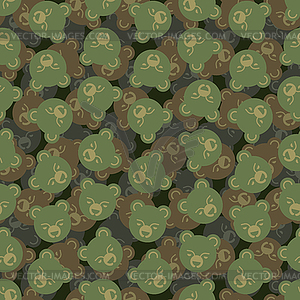 Bear cute face army pattern seamless. baby bear - vector image