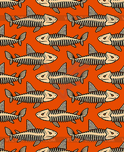 Fish skeleton pattern seamless. Shark skull - vector image