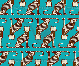 Skeleton cat pattern seamless. Cat skull and bones - vector image