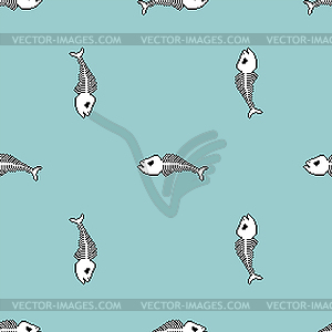 Fish skeleton pixel art pattern seamless. 8 bit Fis - vector image