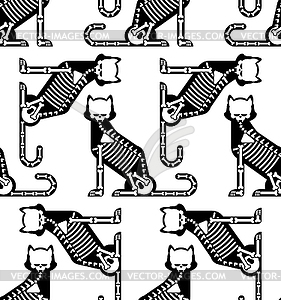 Skeleton cat pattern seamless. Cat skull and bones - vector clipart