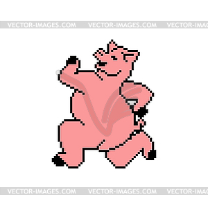 Running pig pixel art. 8 bit swine run. pixelated - vector clipart