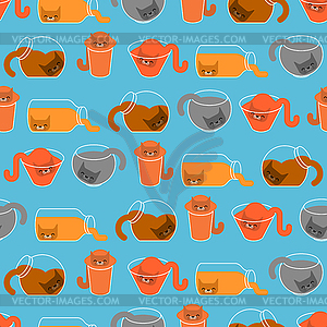 Cat inside jar pattern seamless. kitten inside - vector clipart