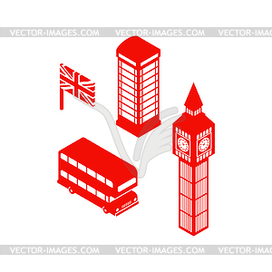 Landmark of London set icon. Red doubledecker and - vector image