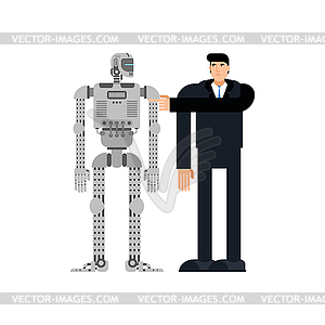 Man and robot. Businessman and cyborg. Robot will - vector image