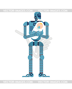 Robot Babysitter . Cyborg holding baby. Babysitter - vector image