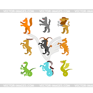 Heraldic animal set. Fox, wolf and Alphyn. Deer, - royalty-free vector clipart