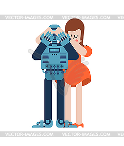 Lovers robot game closes your eyes of behind. Lovin - vector clipart