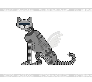 Robot cat pixel art. 8 bit Cyborg cat. pixelated - vector clip art