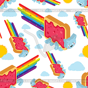 Rainbow cat sandwich pattern seamless. pet texture - royalty-free vector clipart