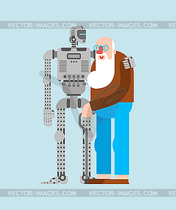 Robot nurse and grandfather. Cyborg Home - vector clipart