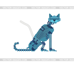 Robot cat pixel art. 8 bit Cyborg cat. pixelated - vector image