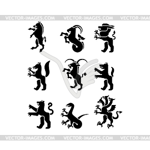 Heraldic animal set silhouette. Panther, camel. - vector image