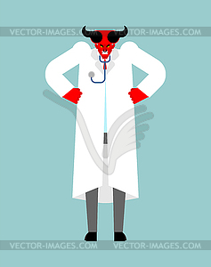 Devil doctor. Doctor Satan in white coat - color vector clipart