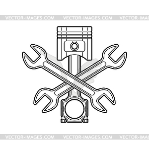 Engine piston and Wrench sign. motorcycle pistons - vector clipart / vector image