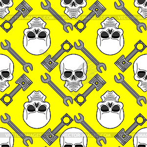 Skull and Engine piston pattern seamless. motorcycl - vector clipart
