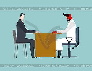 Devil doctor and patient. Doctor Satan and sick. - vector clip art