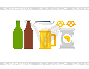 Beer and snacks set icon. Fish and chips and mug - vector image