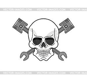 Skull and Engine piston sign. motorcycle pistons - vector image