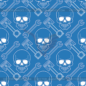 Skull and Engine piston pattern seamless. motorcycl - vector clip art