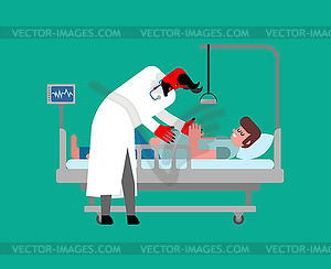 Devil doctor and patient. Doctor Satan and sick. - vector clipart