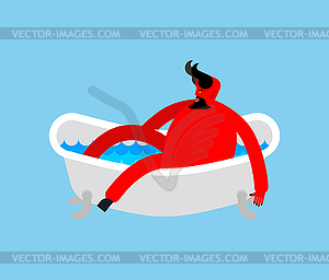 Devil in bath. Satan takes bath - vector clipart