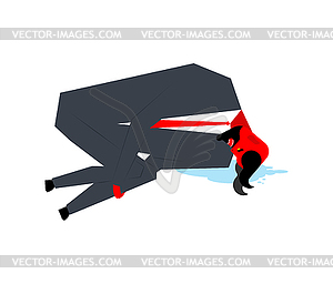 Sad Devil. melancholy Satan hugging his knees. - vector clipart