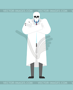 Death doctor. Doctor Grim Reaper in white coat. - color vector clipart