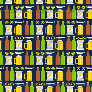 Beer and snacks pattern seamless. Fish and chips an - vector clipart