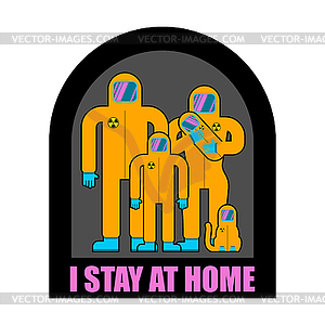 I stay at home (bunker). Family nuclear protection - vector clipart