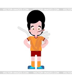 Sick boy with thermometer in his mouth - vector image