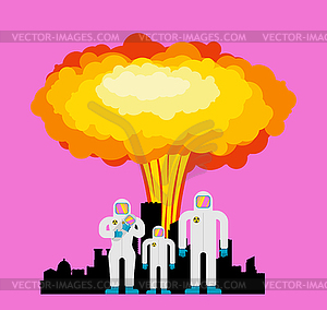 Family nuclear protection suits. Concept of - vector image