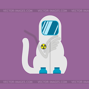 Cat in suit of nuclear protection and gas mask. - vector image