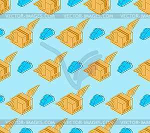 Winged box pattern seamless. Parcel with wings - vector clip art