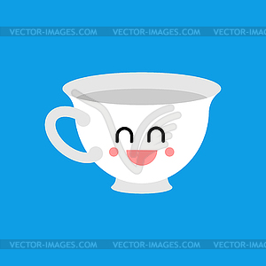 Cheerful cartoon cup. Joyful mug - vector clipart