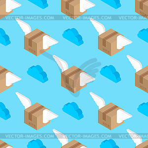 Winged box pattern seamless. Parcel with wings - vector clipart