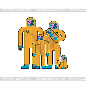 Family nuclear protection suits. Concept of - vector image